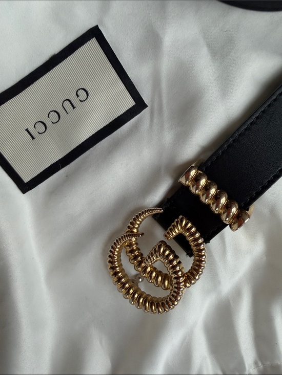 Gucci torchon double G logo skinny black leather belt women